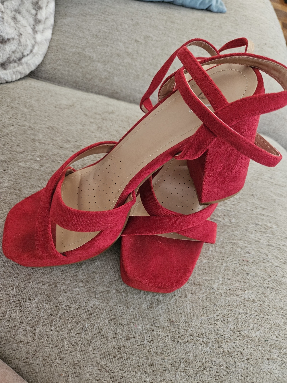 Windsor Red Suede Strappy Block Heels